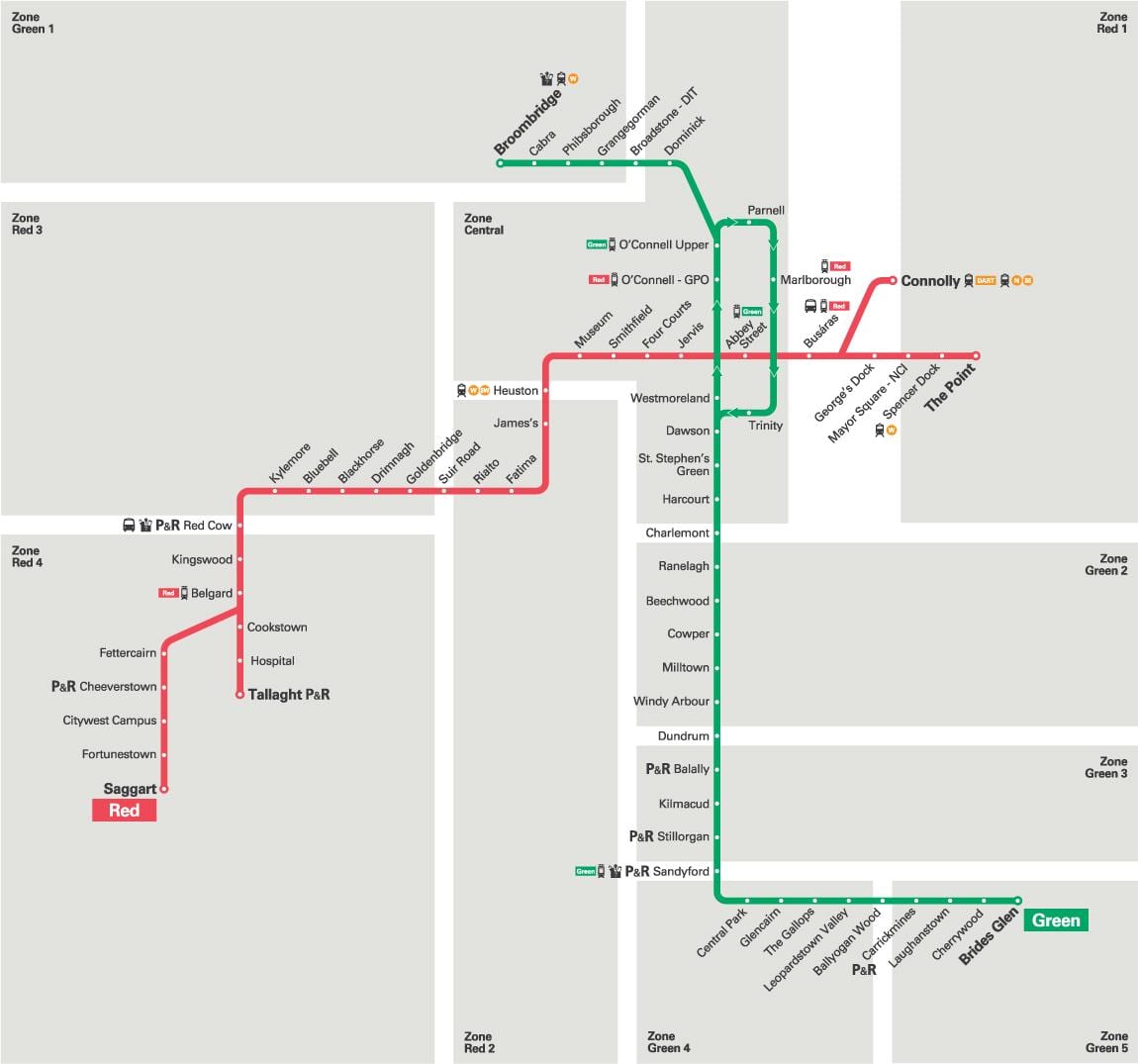Dublin Луас crvena linija karti