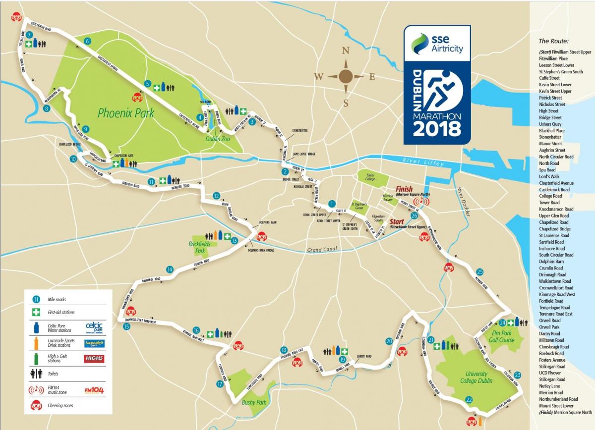 Dublin maraton rute na karti